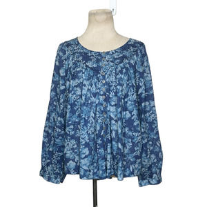 We the Free blue floral long sleeves boho tunic blouse size Small